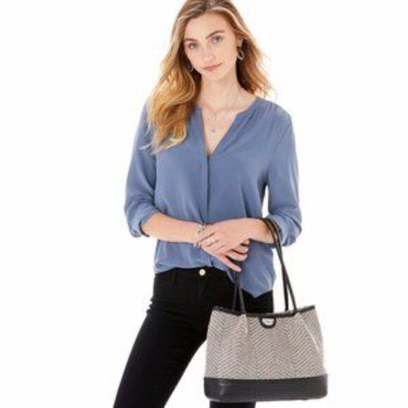 Brighton Cala Tote Black & White Fabric with Leather Bottom and Handles. EUC! - Picture 4 of 14